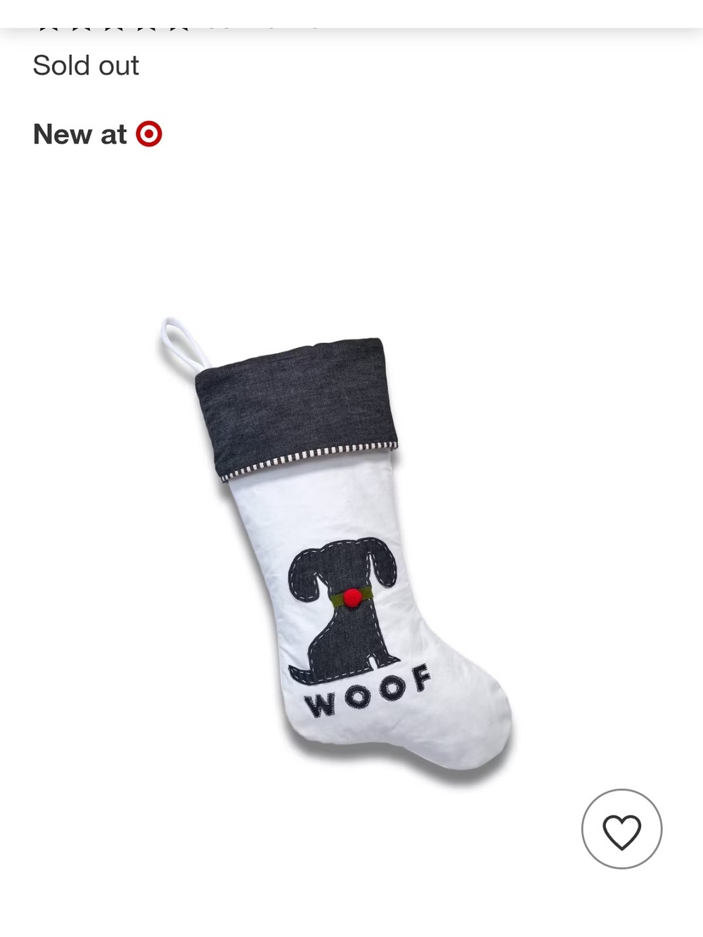 NWT White and Charcoal 'Woof' Dog Stocking